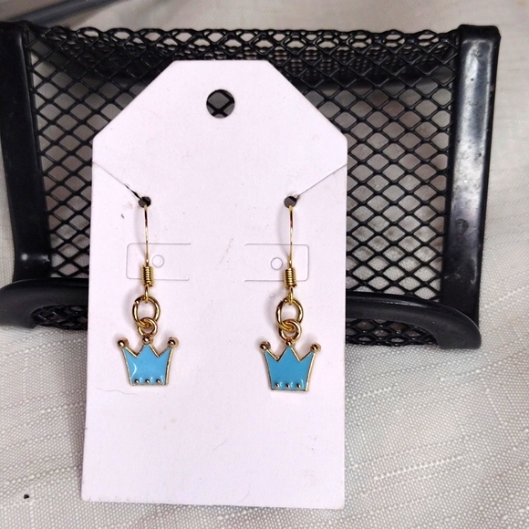 Blue Crown Earrings - Picture 2 of 2